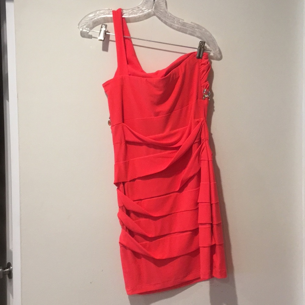 1 shoulder, neon, ruffled and embellished dress - Picture 2 of 5